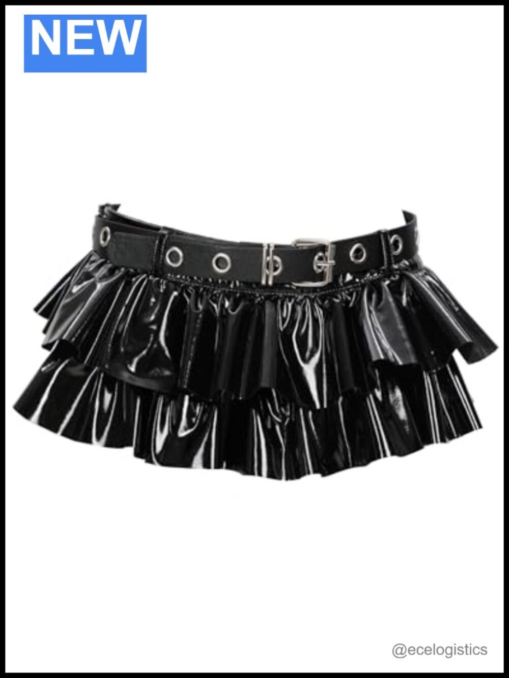 Women's PU Leather Gothic Punk Mini Skirt with Belt Pleated
